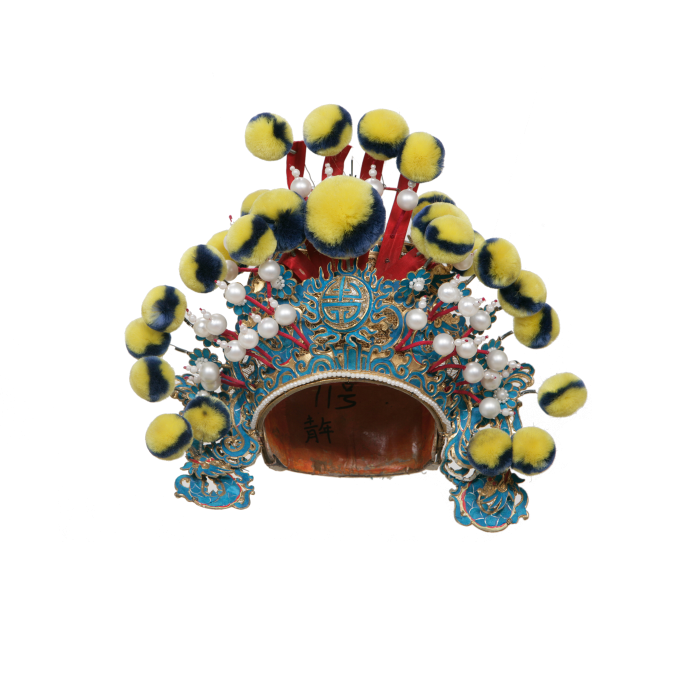   金扎巾盔 黄蓝绒球