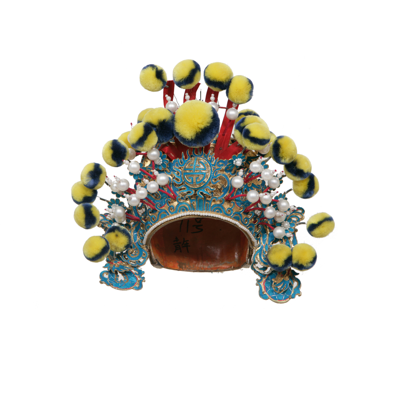   金扎巾盔 黄蓝绒球