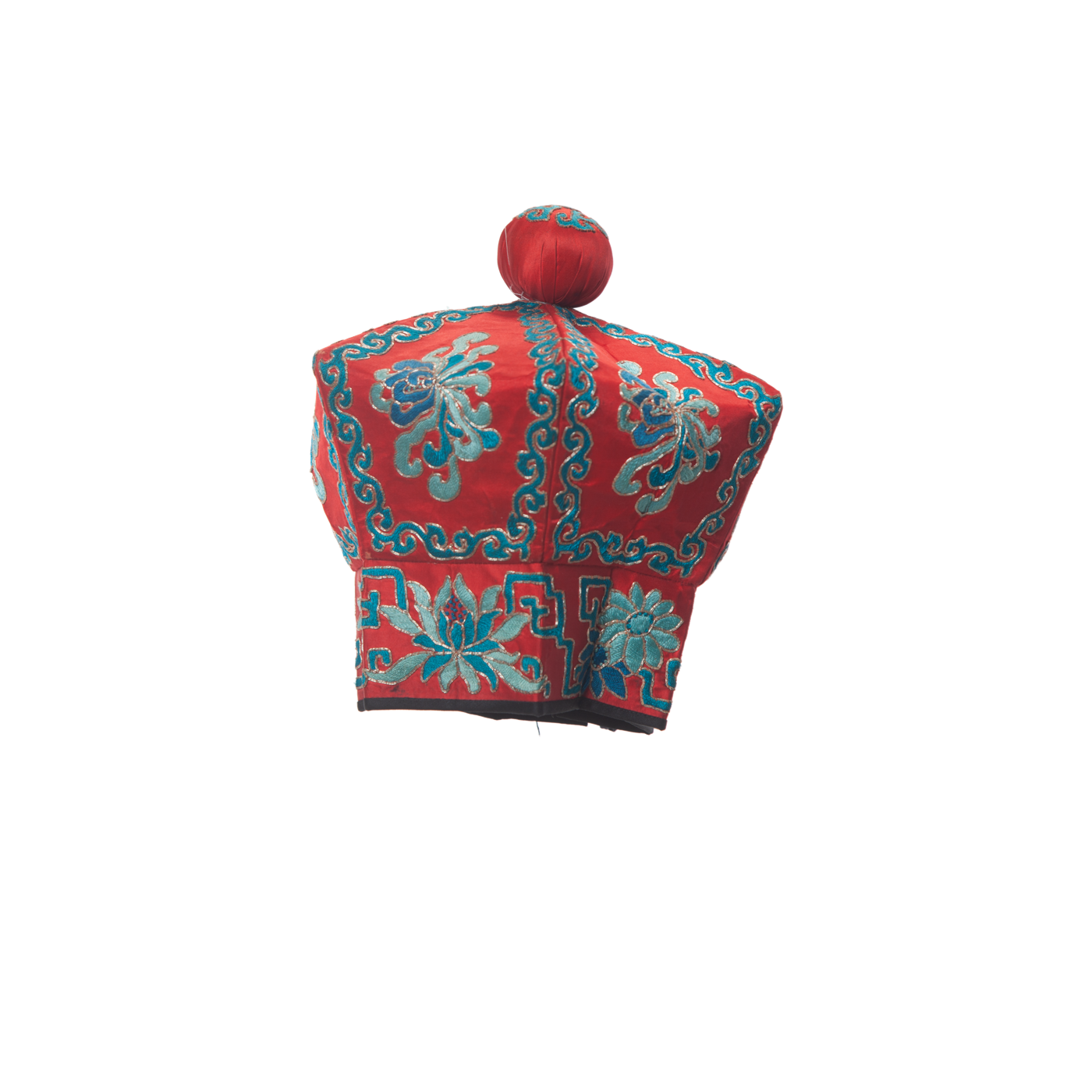   白软罗帽 三蓝团花