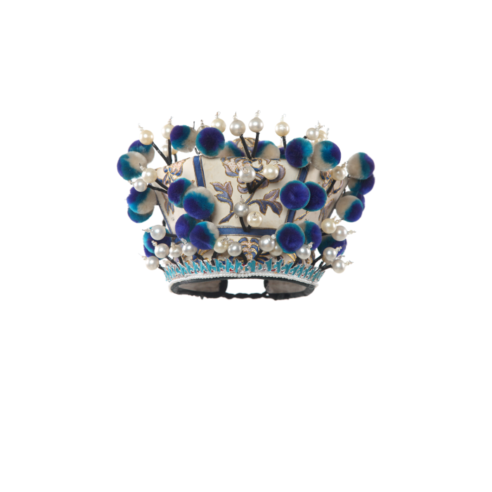   银硬罗帽 蓝白绒球