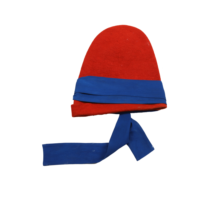   红青椒帽 配蓝绸条
