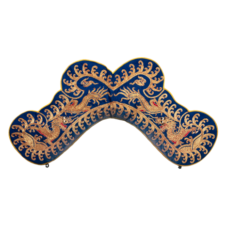   蓝缎平金绣龙明黄衬里大靠