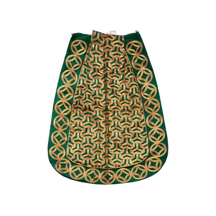   绿缎平金绣人字纹明黄衬里关羽专用大靠（靠身）