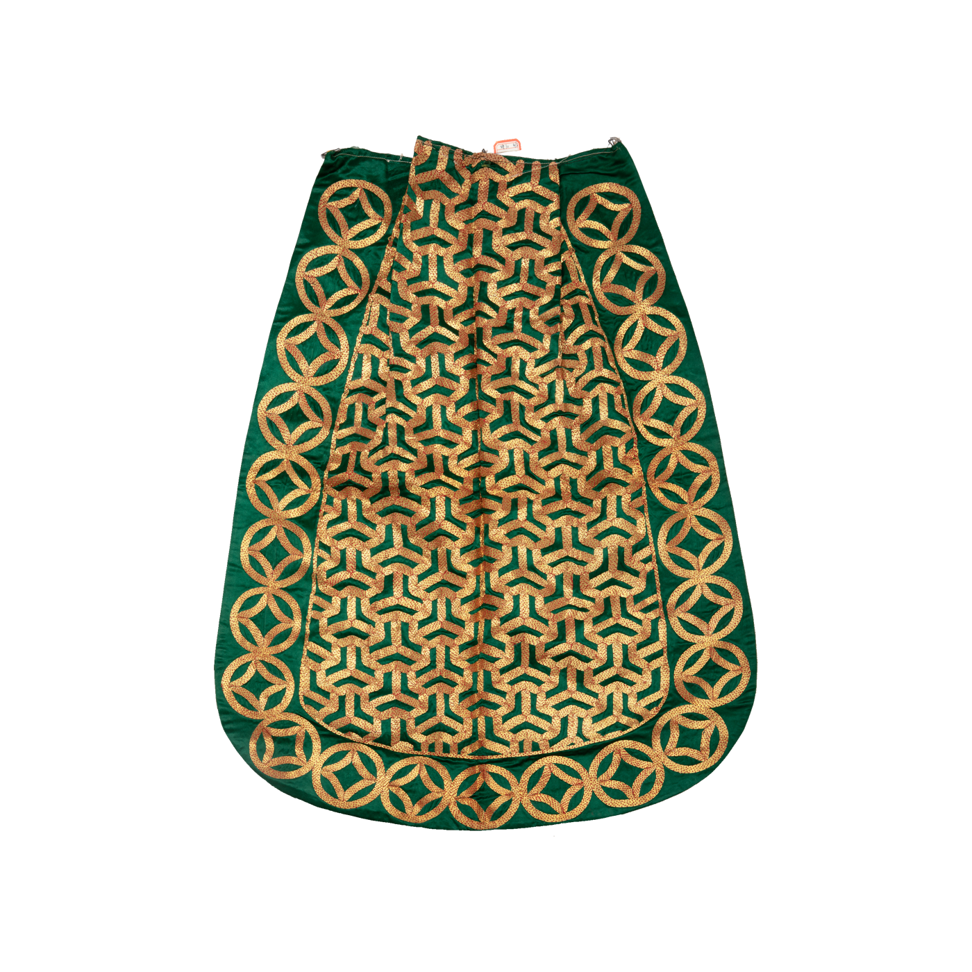   绿缎平金绣人字纹明黄衬里关羽专用大靠（靠身）