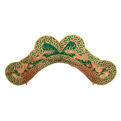   绿缎平金绣人字纹明黄衬里关羽专用大靠（靠身）