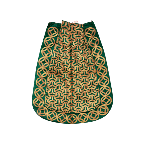   绿缎平金绣人字纹明黄衬里关羽专用大靠（靠身）