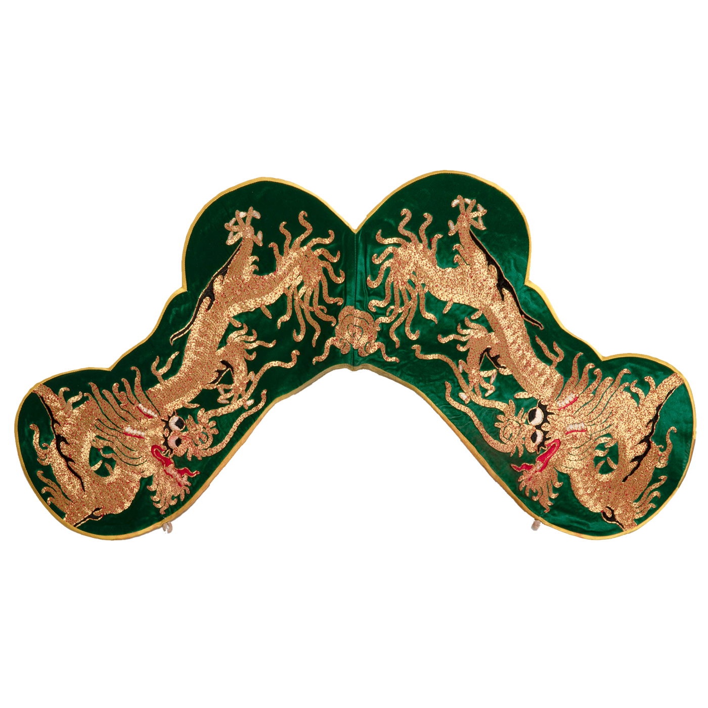   绿缎平金绣团龙明黄摆蟒