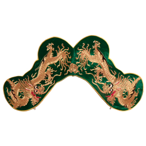   绿缎平金绣团龙明黄摆蟒