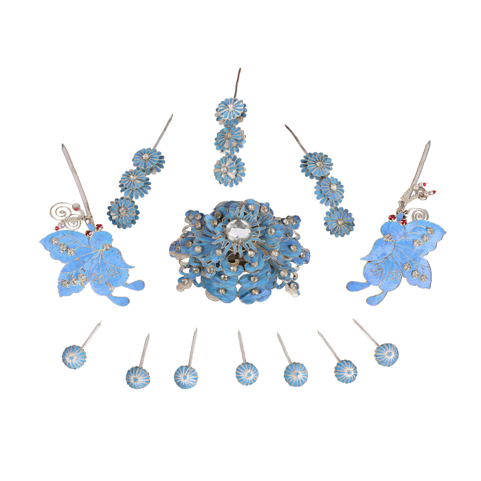   点翠头面 顶花 串联 偏蝴蝶 小泡子