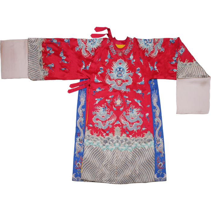   红三蓝绒绣圈金团龙蟒