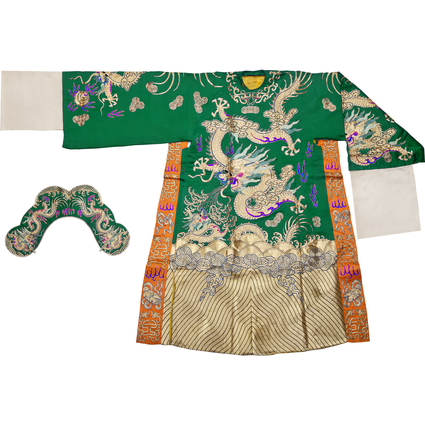   绿平金绣行龙蟒