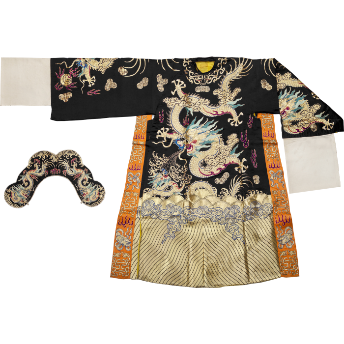   黑平金绣行龙蟒