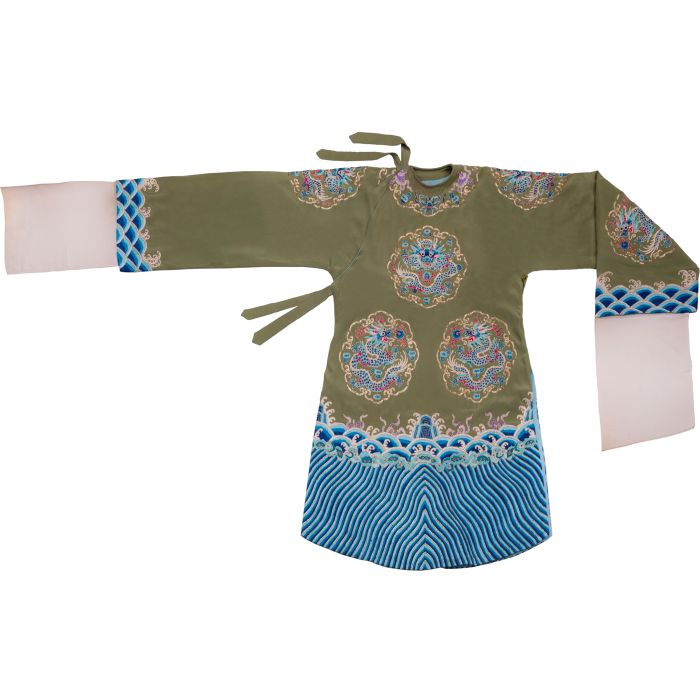   香色三蓝圈金绣团龙女蟒 