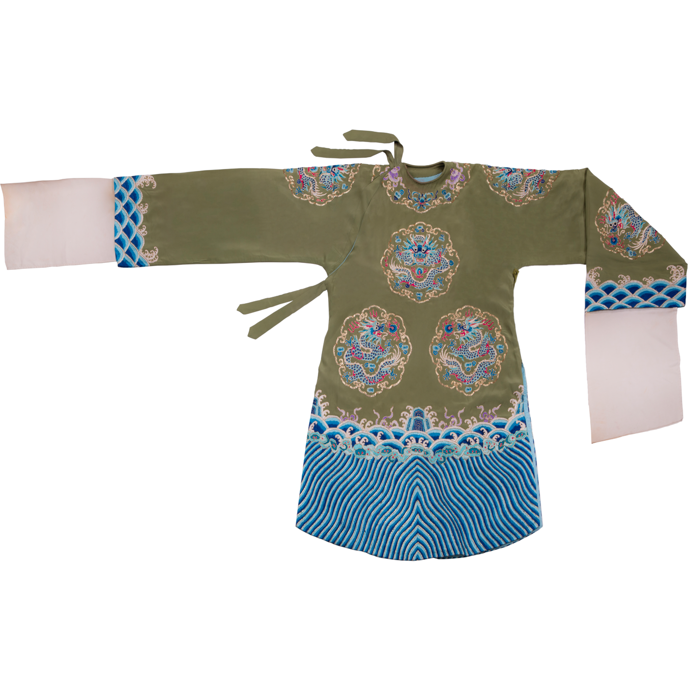   香色三蓝圈金绣团龙女蟒 