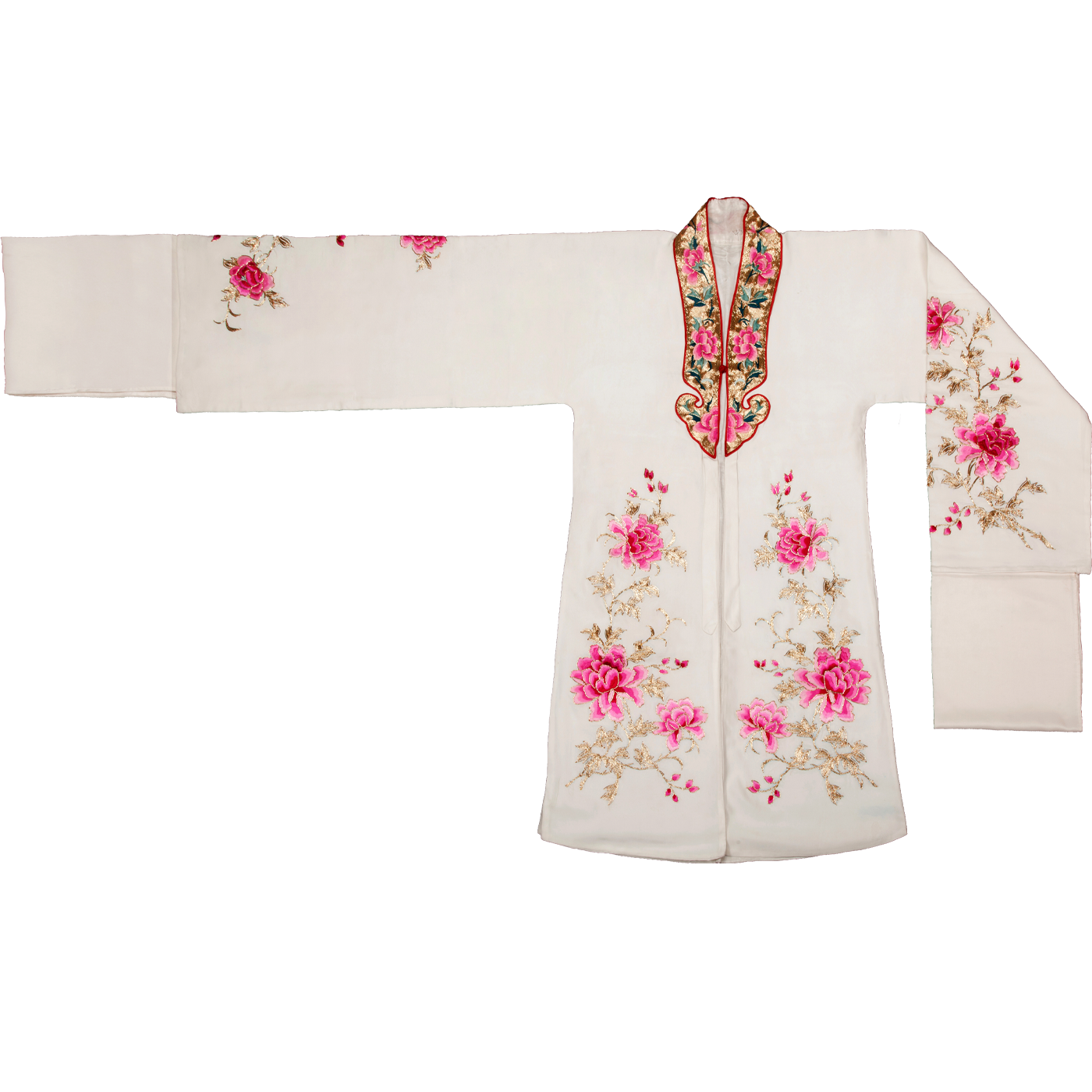  白绣粉牡丹花女披