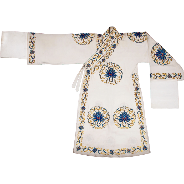   白三蓝绒绣团花褶子