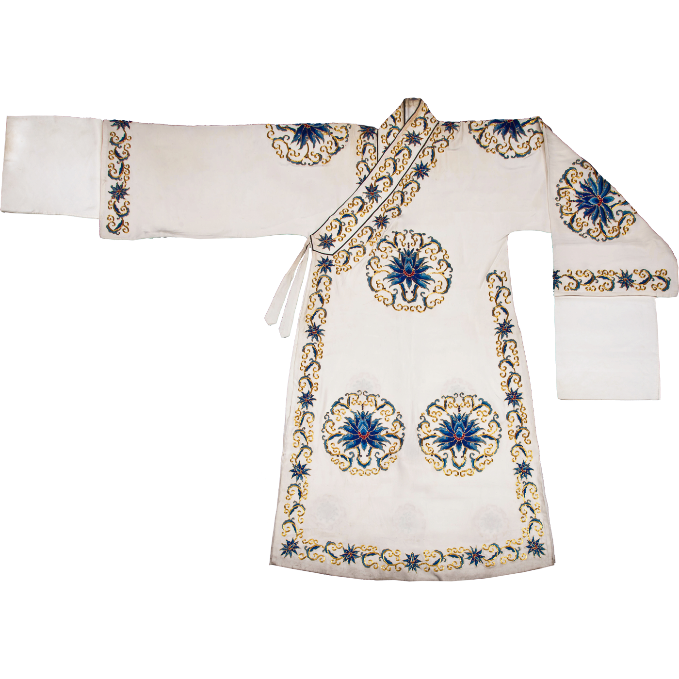   白三蓝绒绣团花褶子