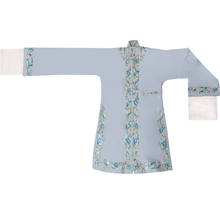   灰绣花圈边女褶子