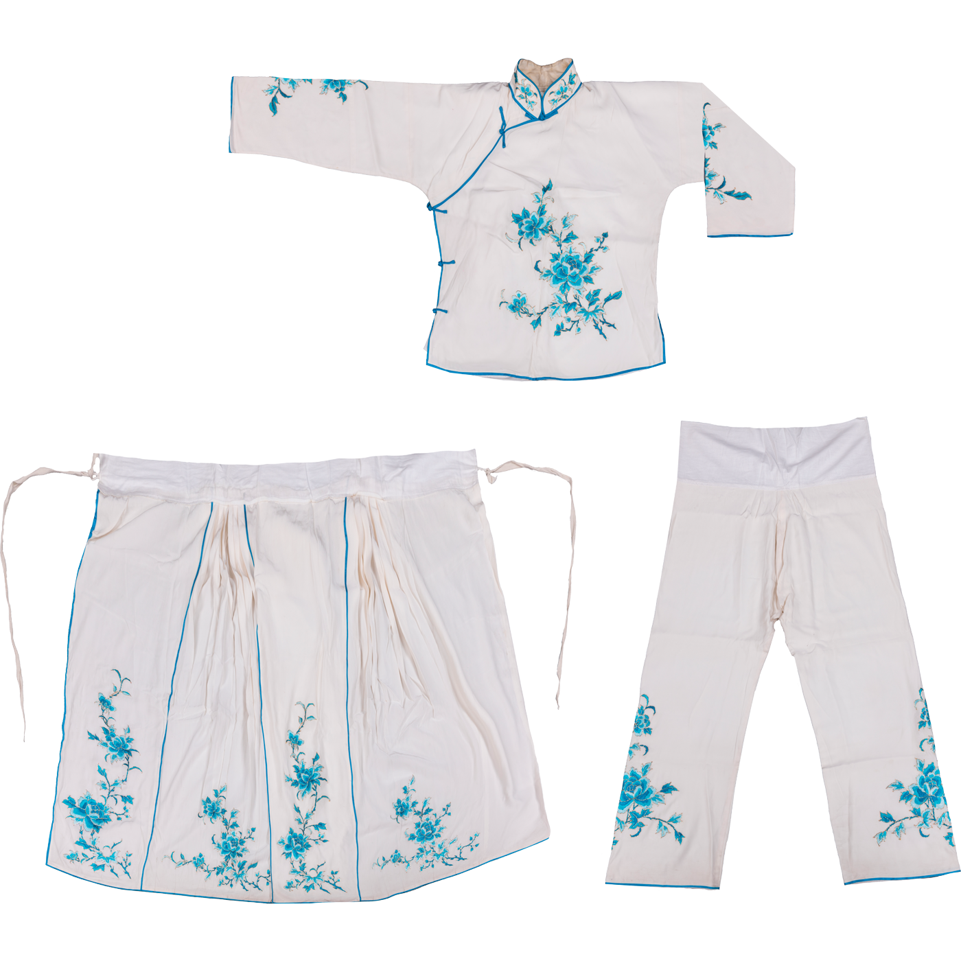   水绿色绣梅花群裤袄