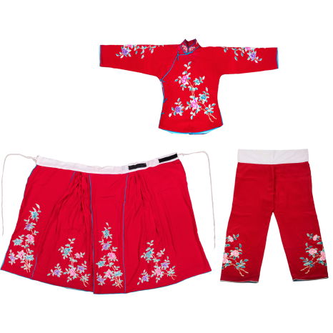   水绿色绣梅花群裤袄