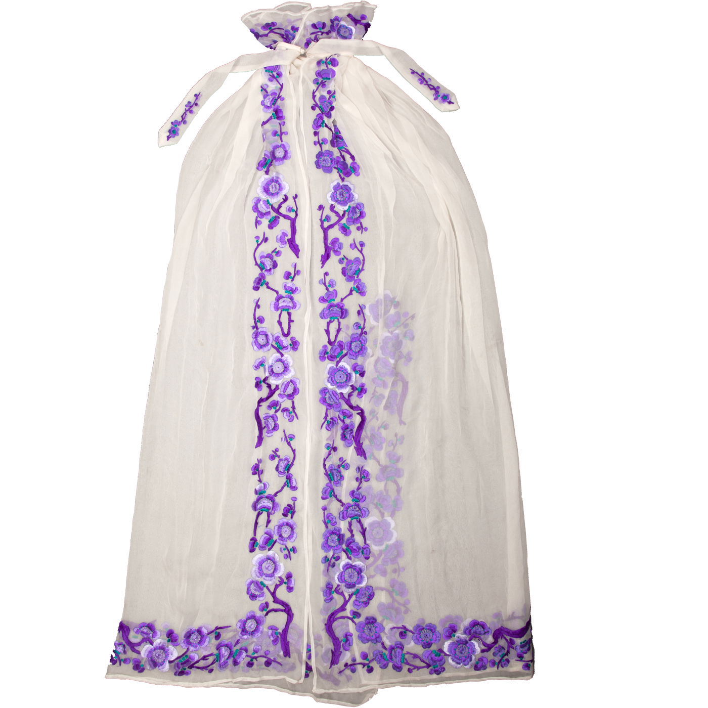   白纱绣梅花圈边斗篷