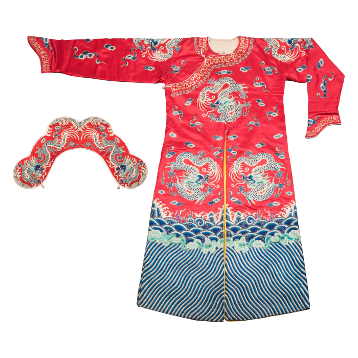   红三蓝圈金绣团龙箭衣