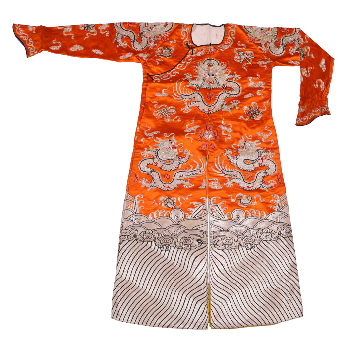   杏黄绣团龙八宝箭衣