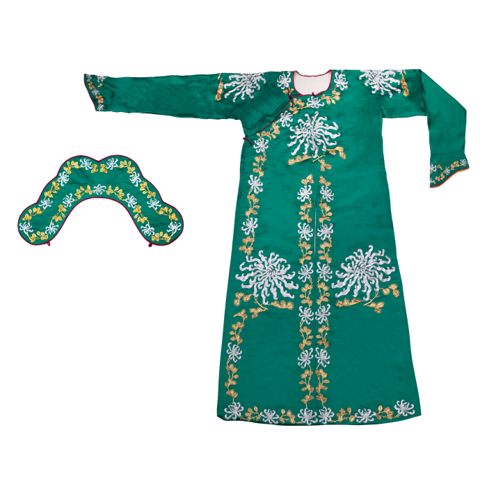   绿缎绣团菊花箭衣