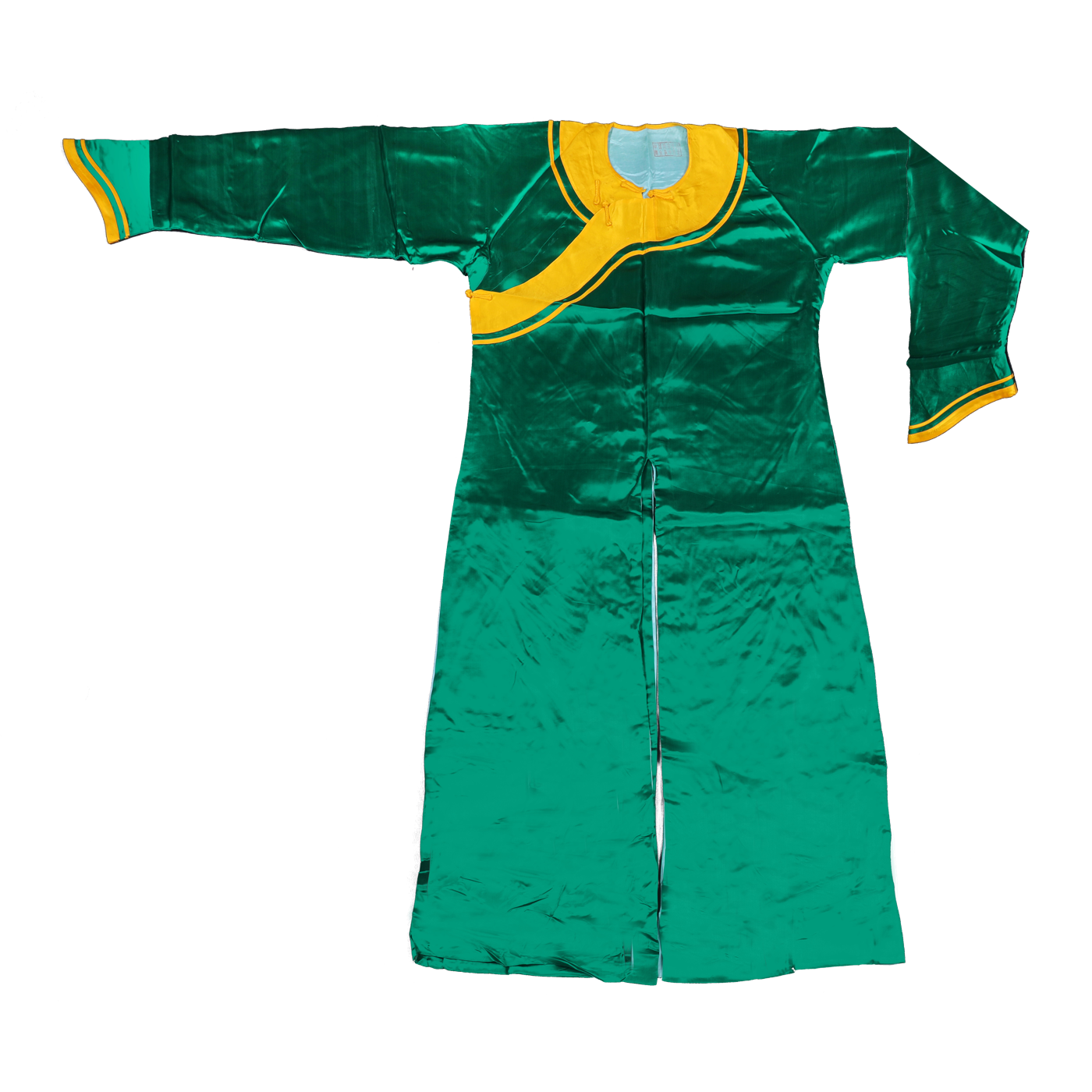   绿缎黄领素箭衣