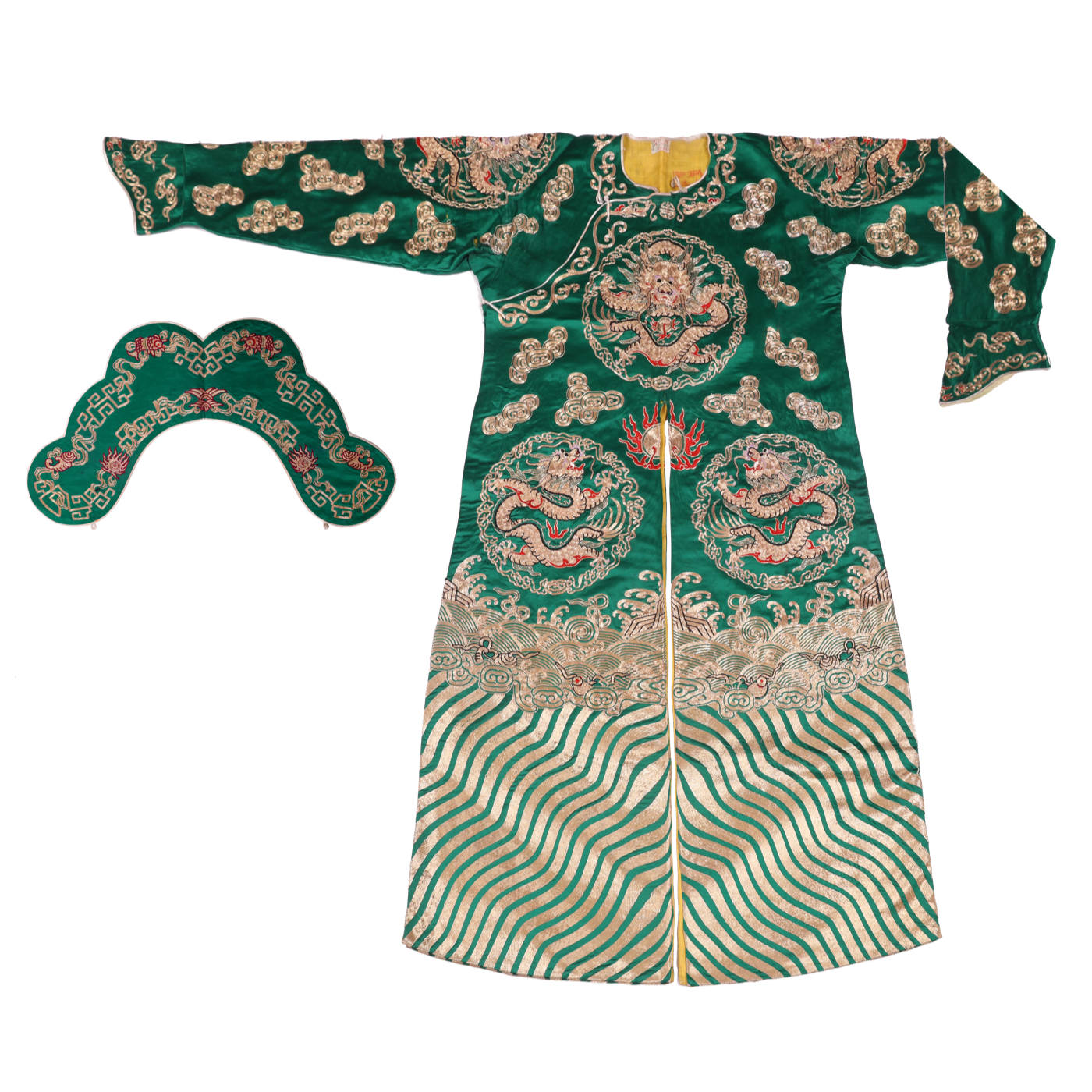   绿缎黄领素箭衣