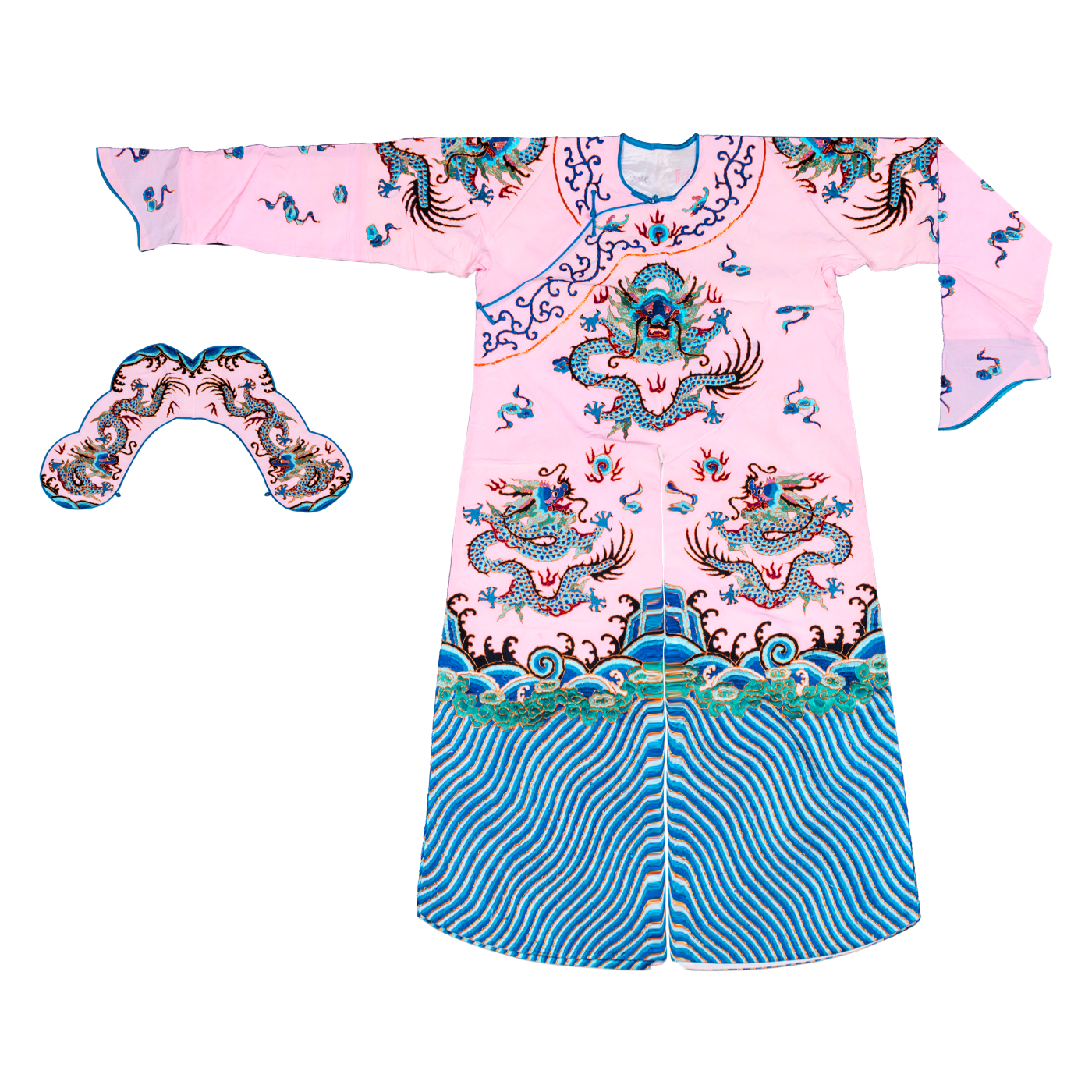   粉三蓝绣团座龙箭衣