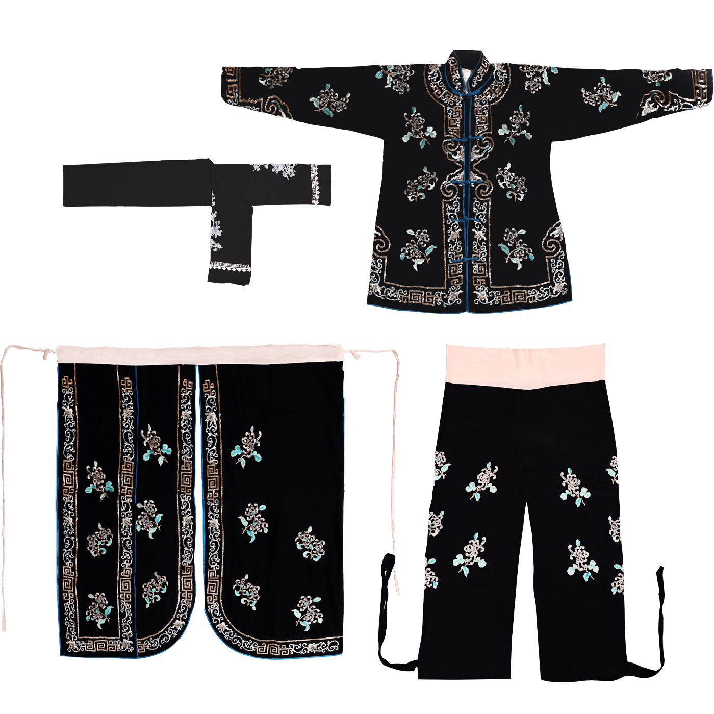   黑绣菊花打衣裤  含战裙 腰箍