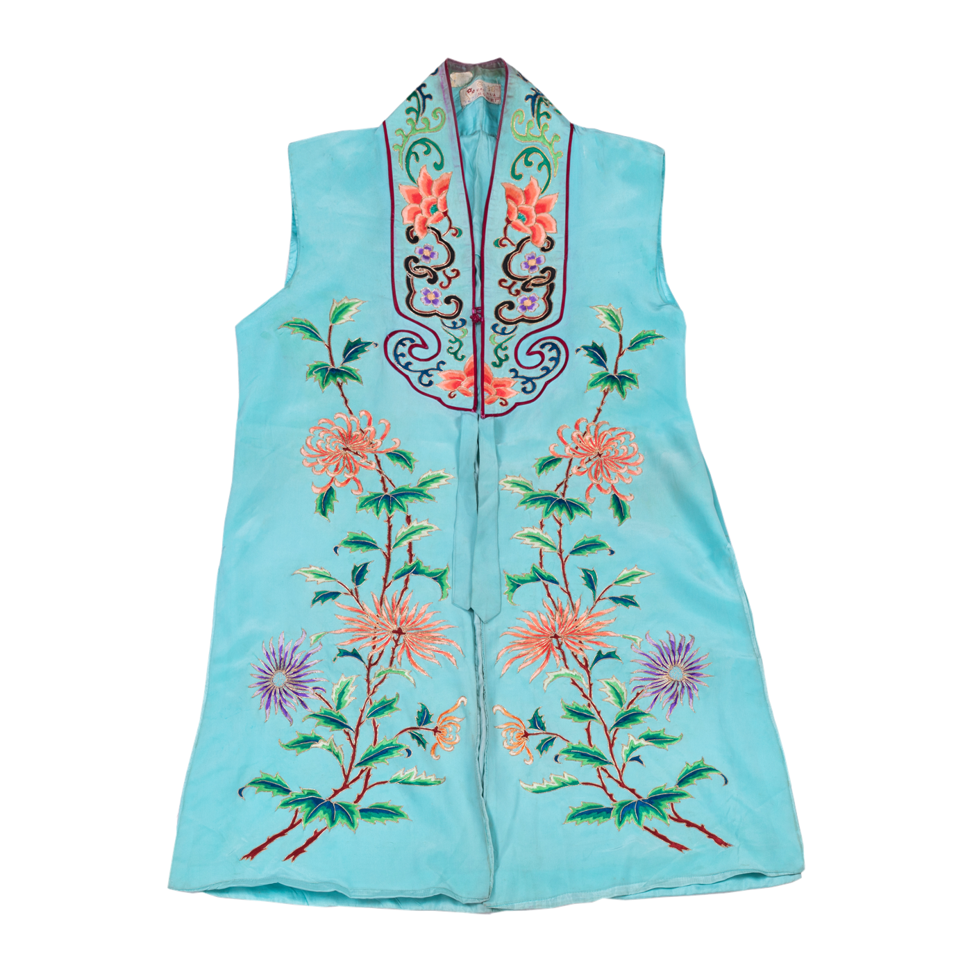  湖色绣菊花大坎肩