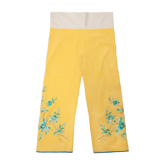   明黄绣迎春花彩裤