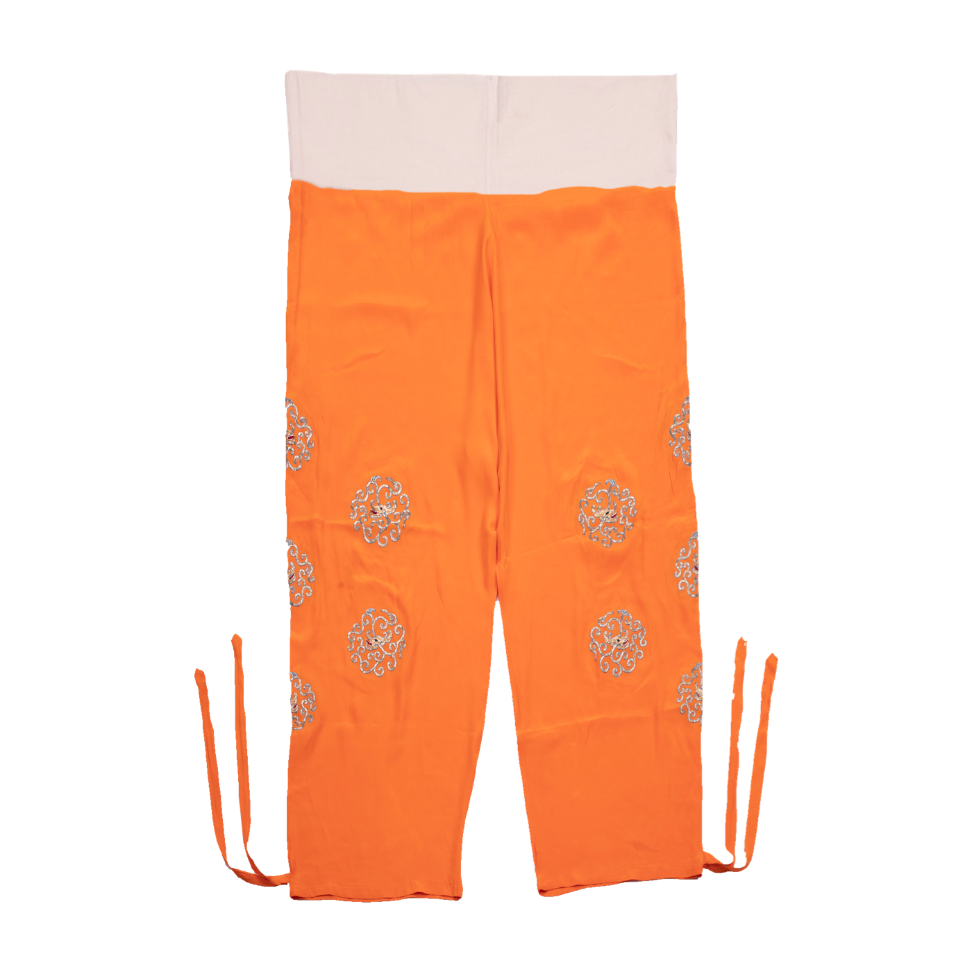   杏黄绣团草龙彩裤